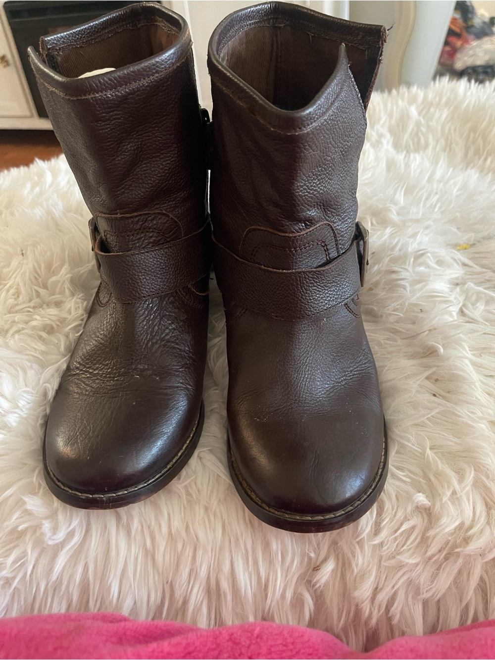 MIA Dark Brown Leather Ankle Buckle Boots